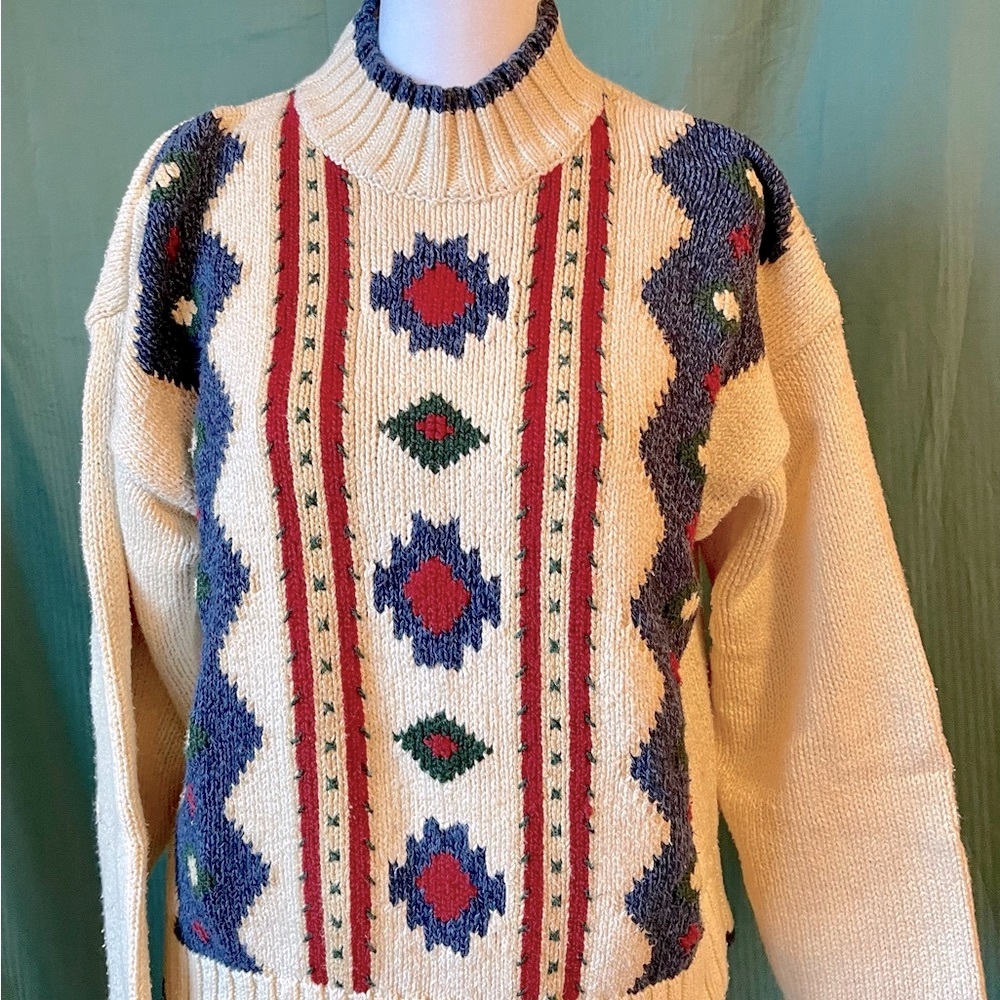 Liz Claiborne Multicolor Patterned Turtleneck Sweater